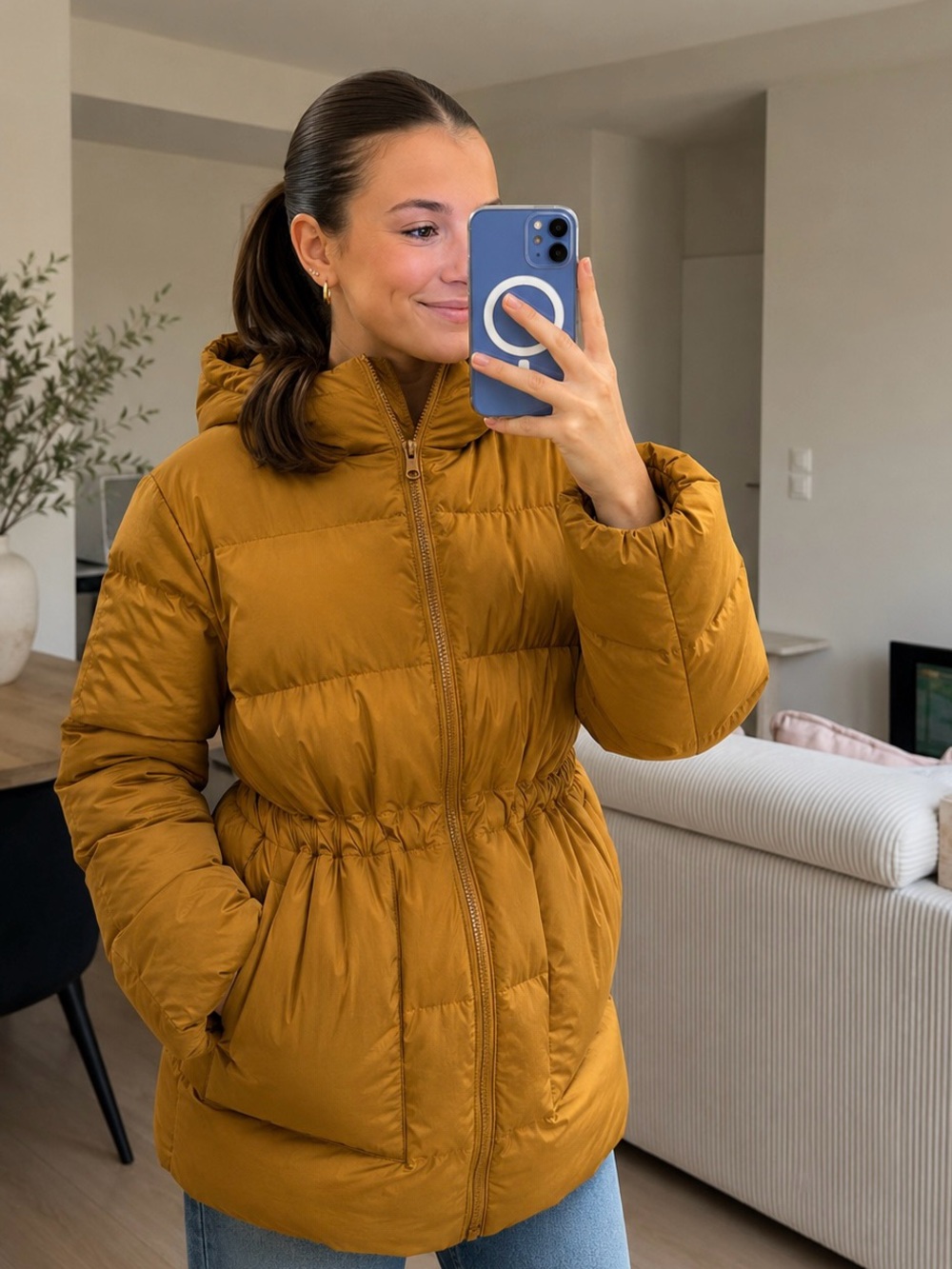 Lululemon Cinch-Waist 600-Down-Fill Puffer Jacket Melrose Tan Gold Mustard XS